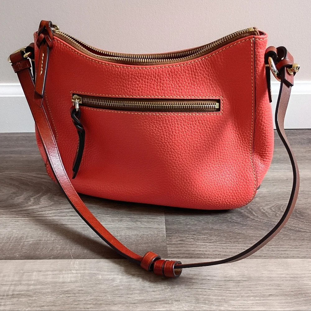 Dooney & Bourke Womens Kiley Orange Peach Pebbled Leather Red Liner Hobo Handbag